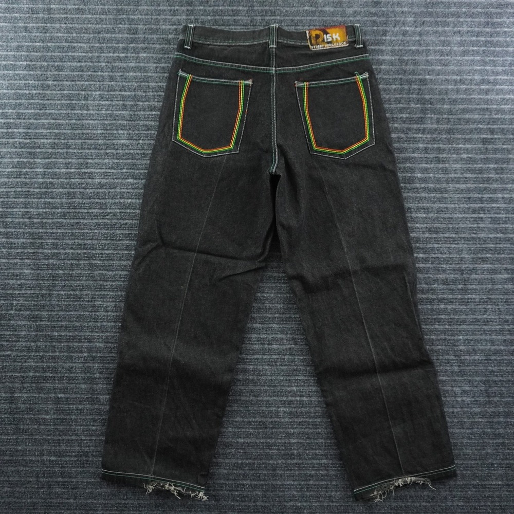 Risk Jean Thick Denim Mens 36x32 Black Rasta Contrast Stitch Baggy Streetwear